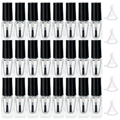 Transparent Glass Nail Polish Empty Bottle, with Brush and Plastic Funnel Hopper
