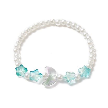 Star & Moon & Imitation Pearl Glass Beaded Stretch Bracelet for Kid