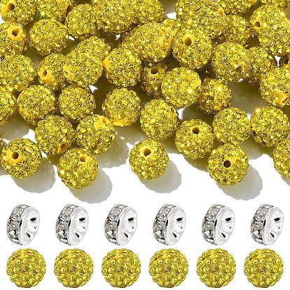 100 бусины для дискотечного шара из паве., Бусины со стразами, полимерная глина , круглые, С. 13 (1.9~2 мм), 6 ряды страз, с латунными бусинками со стразами (шт.)