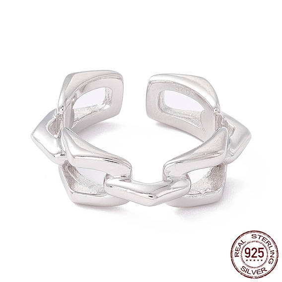 Twist Chain Shape 925 Sterling Silver Cuff Ring, Adjustable Open Ring for Men Women