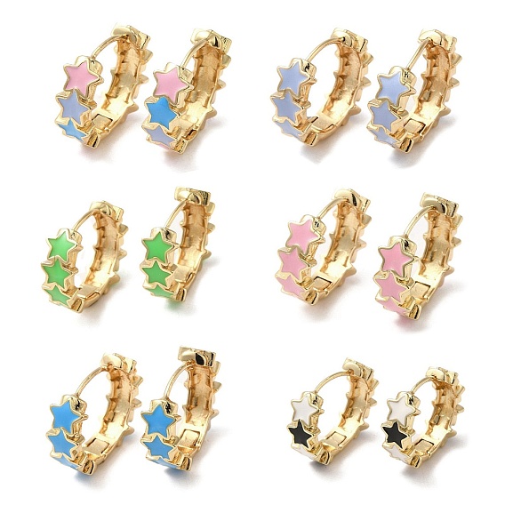 Серьги-кольца из латуни с позолотой Star Real 18k, с эмалью