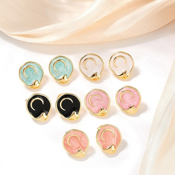 304 серьги из нержавеющей стали эмаль, луна с сердцем, реальный 18 k позолоченный, вакуумное покрытие pvd