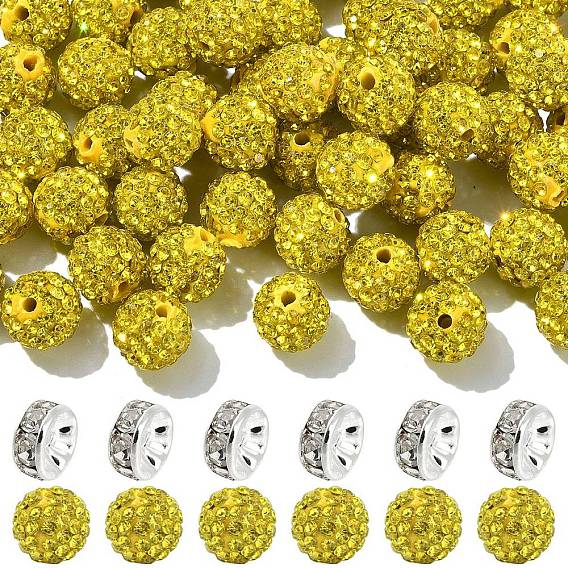 100 бусины для дискотечного шара из паве., Бусины со стразами, полимерная глина , круглые, С. 13 (1.9~2 мм), 6 ряды страз, с латунными бусинками со стразами (шт.)