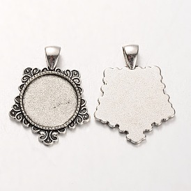Tibetan Style Alloy Pentagon Pendant Cabochon Bezel Settings, Cadmium Free & Lead Free, Flat Round Tray: 20mm, 38x29x2mm, Hole: 5x7mm, about 217pcs/kg