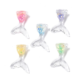 Luminous Transparent Resin Pendants, Mermaid Tail Charms with Star Paillette, Glow in Dark