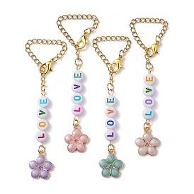LOVE Acrylic Cup Charms, with 304 Stainless Steel Chains,  Alloy Enamel Flower Charms