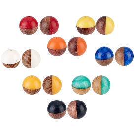 SUNNYCLUE 16Pcs 8 Colors Resin & Walnut Wood Beads, Two Tone, Round
