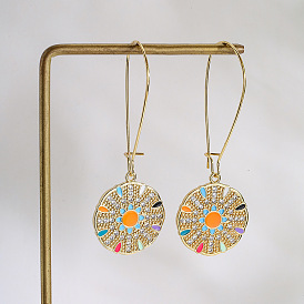 Bohemian-style geometric pendant earrings with 18K gold-plated copper and cubic zirconia for women's unique ear accessories.