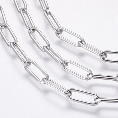 Handmade 304 Stainless Steel Paperclip Chains, Drawn Elongated Cable Chains, Soldered