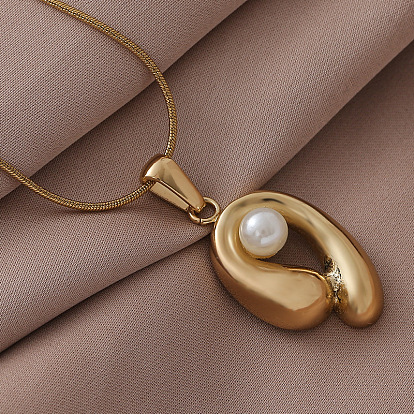 316 Женские ожерелья с подвесками овальной формы из хирургической нержавеющей стали с искусственным жемчугом, золотые