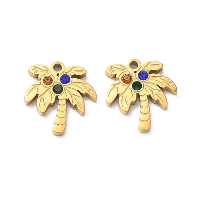 304 Stainless Steel Pendants, with Mixed Color Rhinestone, Tree Charms