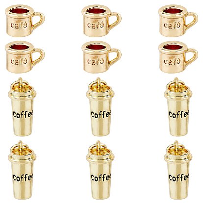 12Pcs 2 Style Brass Charms, Cup with Cafe & Word Coffee