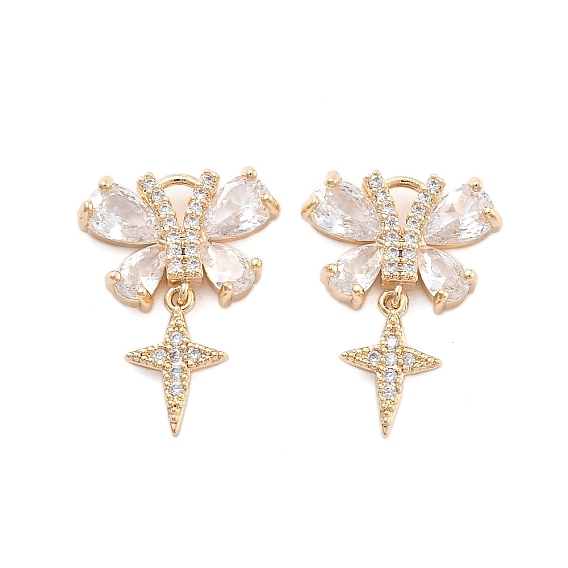 Латунные микро проложить кубического циркония подвески, со стеклом, бабочка со звездочками, реальный 18 k позолоченный