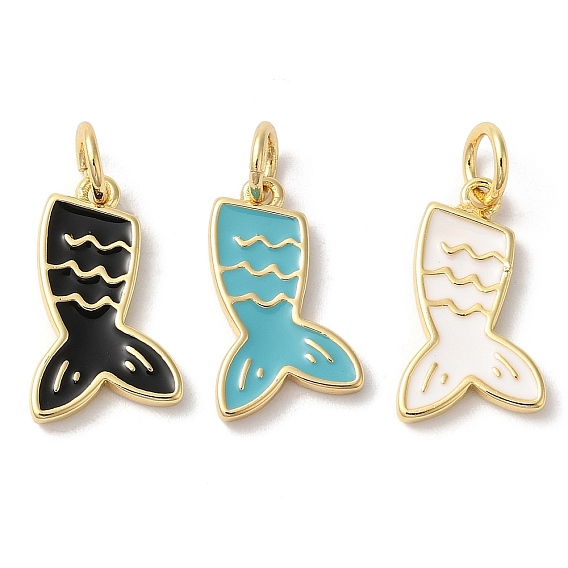 Подвески из латуни с эмалью в стойку, с целью перехода в кольце, долговечный, без кадмия и без свинца, амулет рыбий хвост, реальный 18 k позолоченный