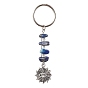 Tibetan Style Alloy Keychain, with Natural Lapis Lazuli Beads and Iron Split Key Rings, Evil Eye
