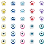 200Pcs 10 Style Handmade Polymer Clay Beads, Paw Print, Flat Round with Evil Eye, with Elastic Thread