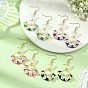 Glass Beaded Flower Wreath Dangle Earrings with Round Imitation Pearl & Clear Butterfly Pendants, with 304 Stainless Steel Earring Hooks, Golden