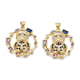 Micro cuivres ouvrent pendentifs zircone cubique, avec bouton pression en laiton, sans nickel, réel 18 k plaqué or, anneau avec ours