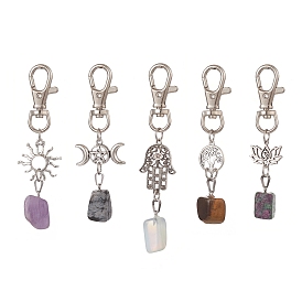 Natural & Synthetic Mixed Gemstone Pendants Decorations, with Alloy Link Charms & Swivel Lobster Claw Clasps