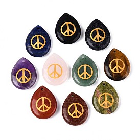 Природные и синтетические смешанные каменные подвески, подвески-слезинки с резным золотым знаком мира, смешанные окрашенные и неокрашенные