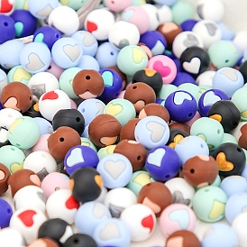 Perles rondes en silicone de qualité alimentaire à motif coeur, perles à mâcher pour les jouets de dentition, Diy soins infirmiers colliers faisant