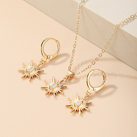 Sun Brass Micro Pave Clear Cubic Zirconia Pendant Necklaces & Hoop Earrings Sets