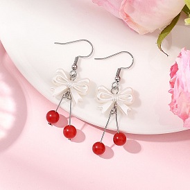 Серьги-подвески из искусственного жемчуга с бантом из АБС-пластика, с бусиной из натурального и окрашенного малайзийского нефрита и 304 фурнитурой из нержавеющей стали