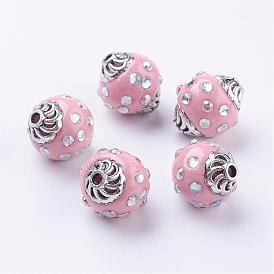 Handmade Indonesia Beads, with Alloy Findings and Acrylic Rhinestone, Oval