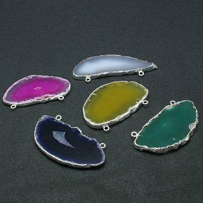 Electroplated Natural & Dyed Agate Big Pendants, with Silver Color Plated Brass Findings