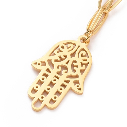 304 collar con colgante de mano de hamsa de acero inoxidable para mujer