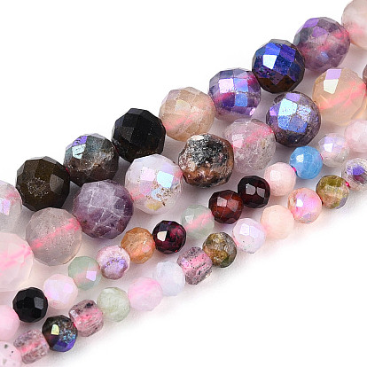 Нити бусин из натурального граната, розового кварца, черной шпинели, аметиста, кварцевого кристалла и ледяного обсидиана с покрытием AB, граненый стол ограненный круглый