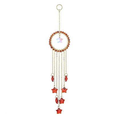 Glass Star Pendant Decorations, Hanging Suncatchers, with Natural Gemstone Bead, for Home Decorations