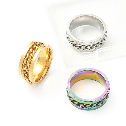 3Pcs 3 Colors 201 Stainless Steel Curb Chain Finger Rings Set for Women