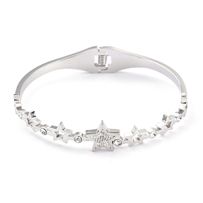 304 Stainless Steel Bangles, with Polymer Clay Rhinestone, Star, Crystal