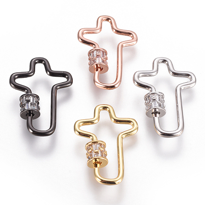 Latón micro pave cubic zirconia tornillo mosquetón cerradura encantos, para hacer collares, cruzar