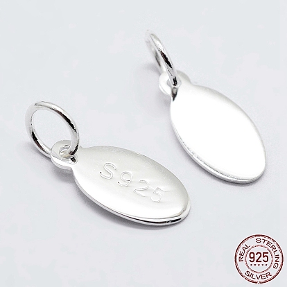 925 Sterling Silver Pendants, Oval Charms, with S925 Stamp