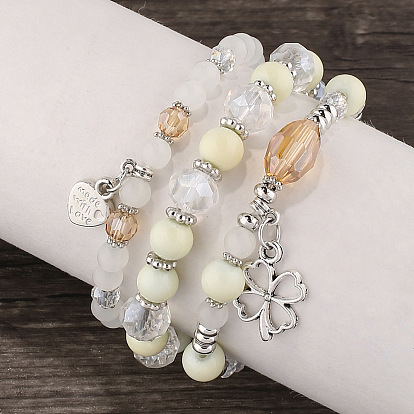 Bohemian Style Multi-layer Glass Bead Heart Charm Bracelet for Women