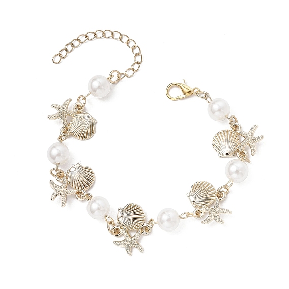 Сплав браслеты в форме ракушки и морской звезды, АБС-пластик имитация жемчуга круглые бусины браслеты для женщин