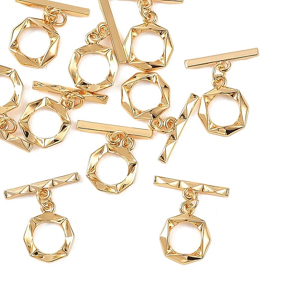 SHEGRACE Brass OT Toggle Claps, Faceted Hexagon, Cadmium Free & Lead Free & Nickel Free, Long-Lasting Plated