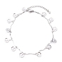 304 Stainless Steel Peace Sign Charm Anklets, with Bar Link Chains