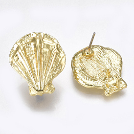 Alloy Stud Earring Findings, with Loop, Steel Pins, Shell