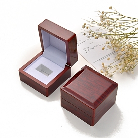 Квадратные деревянные коробки для хранения колец, Подарочный футляр для украшений с белым бархатом для кольца
