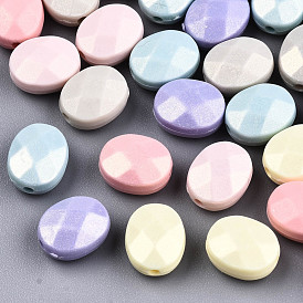 Spray Painted Acrylic Beads, Rubberized Style, Faceted, Oval