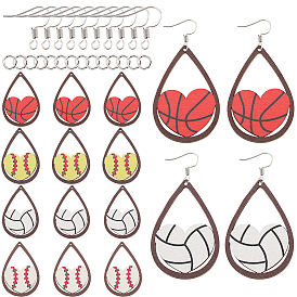 Набор для самостоятельного изготовления висячих сережек на спортивную тематику, в том числе железные крючки для серег, большие подвески из дерева в форме капли