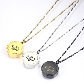 Stainless Steel Pendant Necklaces, Urn Ashes Necklaces, Flat Round with Dog Pattern