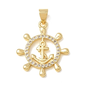 Brass Micro Pave Clear Cubic Zirconia Pendants, Anchor & Helm Charms