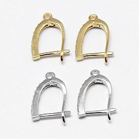 Brass Micro Pave AAA Cubic Zirconia Ear Harp Hoop Earring Findings, with Latch Back Closure,  with Latch Back Closure, Cadmium Free & Nickel Free & Lead Free