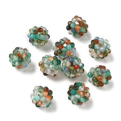 Natural Multi-Color Agate Woven Beads, Cluster Beads, Faceted, Round