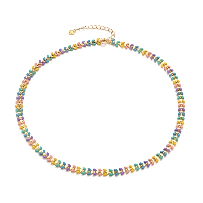 Brass Enamel Cobs Chain Necklaces, with Spring Ring Clasp, Golden