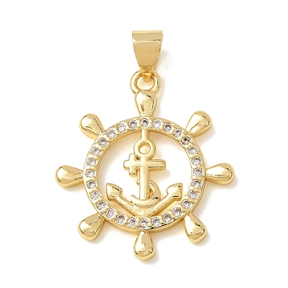 Brass Micro Pave Clear Cubic Zirconia Pendants, Anchor & Helm Charms
